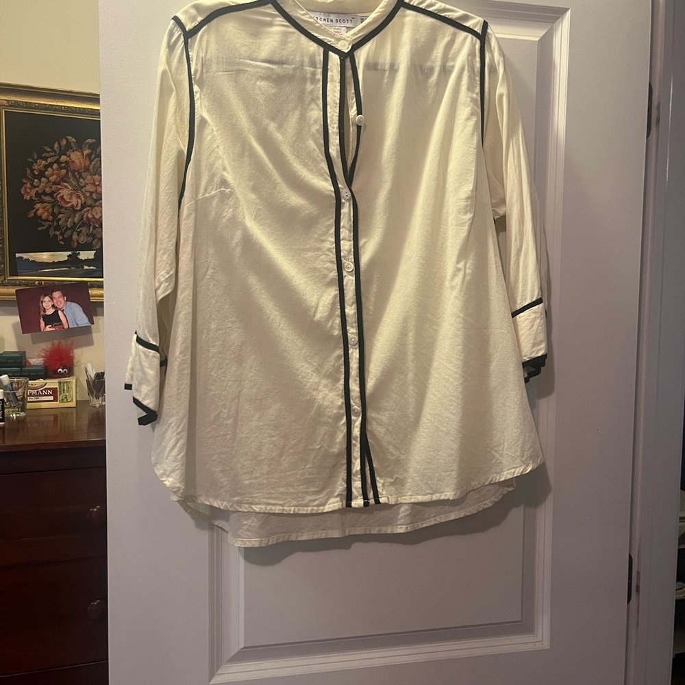 Gretchen Scott Beige Top with Black Accents